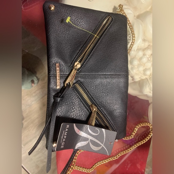 Brand New with tags Rampage Black Crossbody Bag with Gold Accents - Picture 3 of 10
